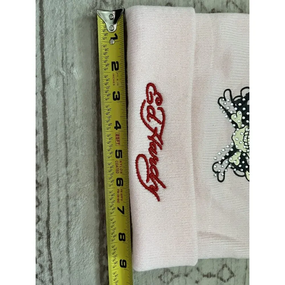 Women's Ed Hardy Pink One Size Winter Pom Pom Hat Rhinestones New With Tags